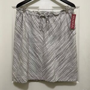 NEW Merona Striped Linen Blend Skirt Gray Elastic Drawstring Lined Knee Length L